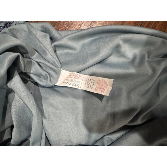 NEW Boohoo Womens 4 Lace Plunge Midi Dress Ruffle Sleeve Skater Teal Blue Party - Picture 9 of 9